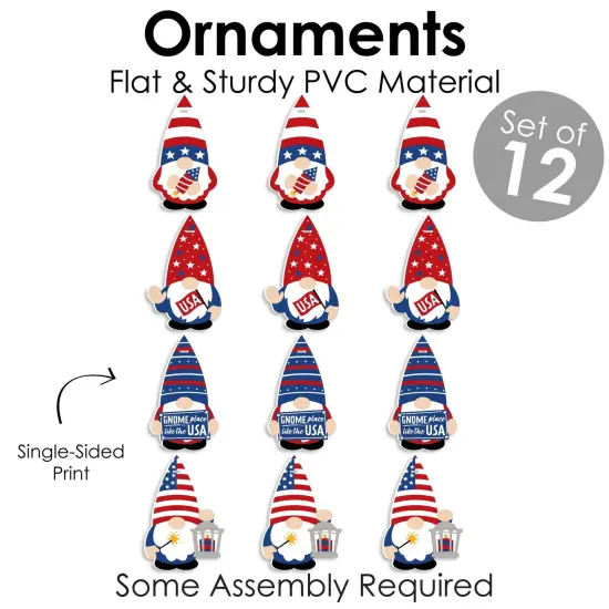 Big Dot of Happiness Patriotic Gnomes - Memorial Day, 4th of July and Labor Day Gnome Decorations - Tree Ornaments - Set of 12 {6}