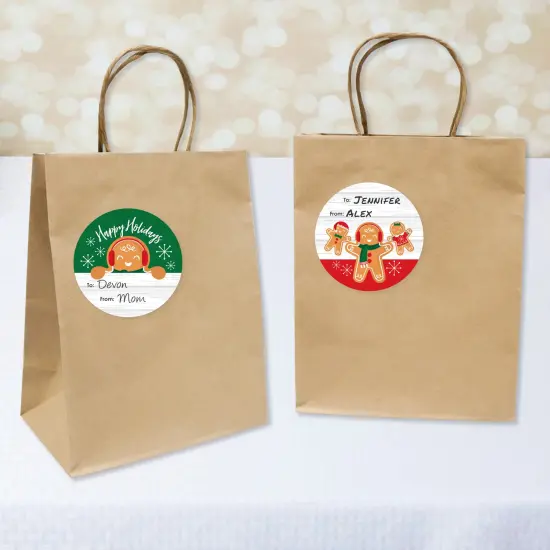 Big Dot of Happiness Gingerbread Christmas - Round Gingerbread Man Holiday Party To and From Gift Tags - Large Stickers - Set of 8 {3}
