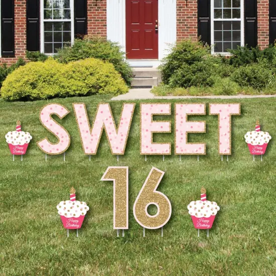 Big Dot of Happiness Sweet 16 - Yard Sign Outdoor Lawn Decorations - Happy Birthday Yard Signs {1}