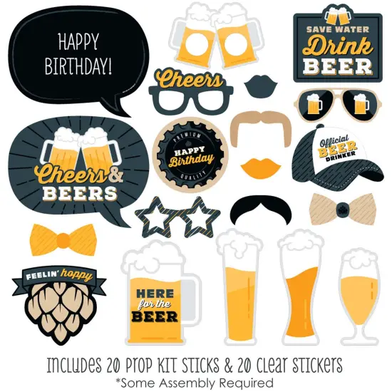 Big Dot of Happiness Cheers and Beers Happy Birthday - Birthday Party Photo Booth Props Kit - 20 Count {3}