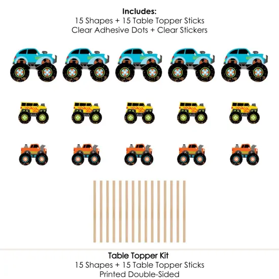 Big Dot of Happiness Smash and Crash - Monster Truck - Boy Birthday Party Centerpiece Sticks - Table Toppers - Set of 15 {7}