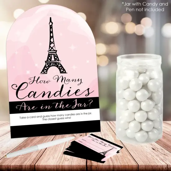 Big Dot of Happiness Paris, Ooh La La - How Many Candies Paris Themed Baby Shower or Birthday Party Game - 1 Stand and 40 Cards - Candy Guessing Game {3}