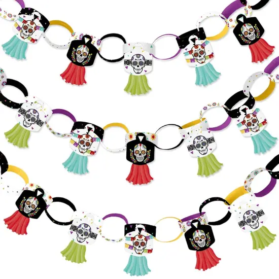 Big Dot of Happiness Day of the Dead - 90 Chain Links and 30 Paper Tassels Decoration Kit - Sugar Skull Party Paper Chains Garland - 21 feet {1}