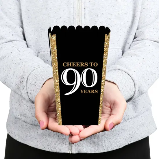 Big Dot of Happiness Adult 90th Birthday - Gold - Birthday Party Favor Popcorn Treat Boxes - Set of 12 {6}