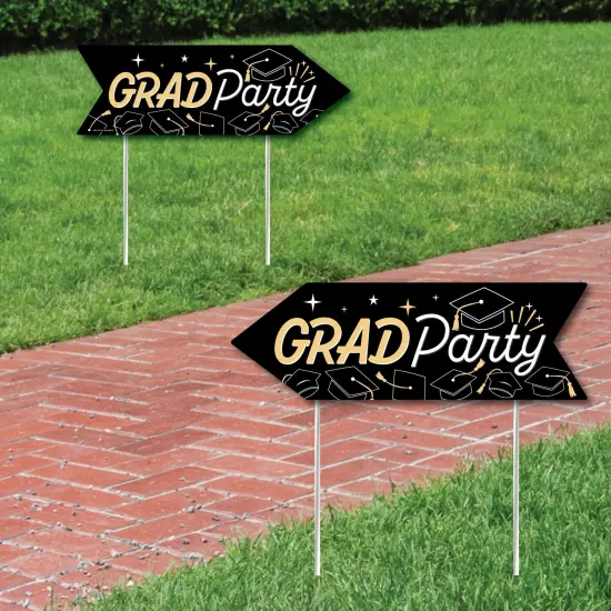 Big Dot of Happiness Hello College Graduation Party Sign Arrow - Double Sided Directional Yard Signs - Set of 2 {1}