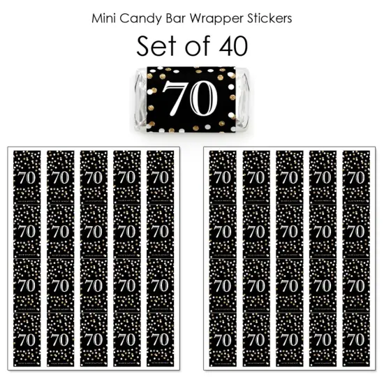 Big Dot of Happiness Adult 70th Birthday - Gold - Mini Candy Bar Wrapper Stickers - Birthday Party Small Favors - 40 Count {4}