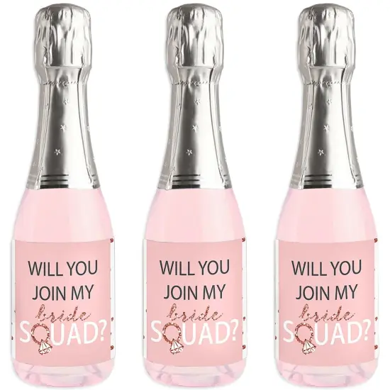 Big Dot of Happiness Will You Join My Bride Squad? - Mini Wine and Champagne Bottle Label Stickers - Rose Gold Bridesmaid Party Favor Gift - 16 Ct {1}