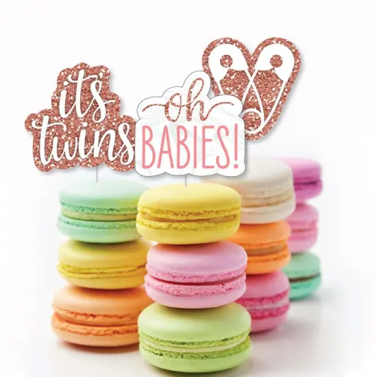 Big Dot of Happiness It's Twin Girls - Dessert Cupcake Toppers - Pink and Rose Gold Twins Baby Shower Clear Treat Picks - Set of 24 {6}