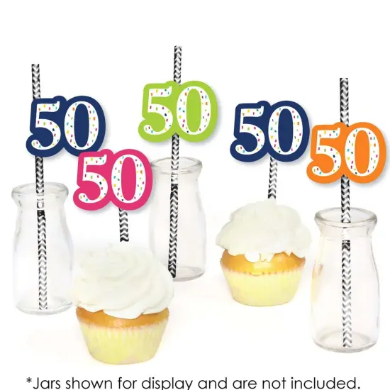 Big Dot of Happiness 50th Birthday - Cheerful Happy Birthday - Paper Straw Decor - Fiftieth Birthday Party Striped Decorative Straws - Set of 24 {6}