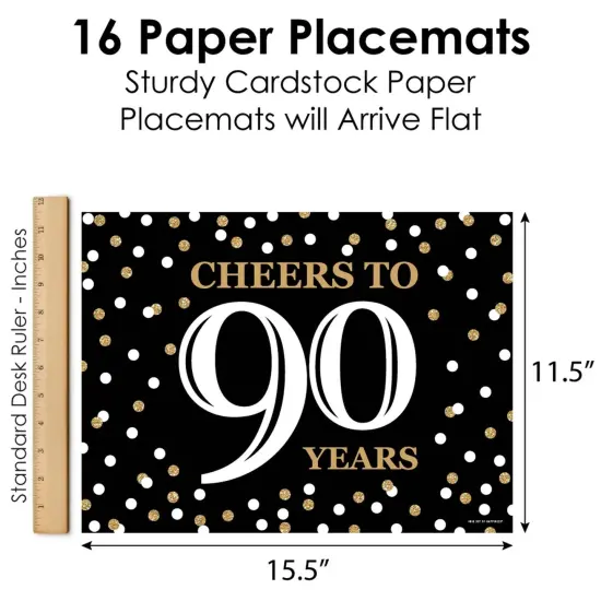 Big Dot of Happiness Adult 90th Birthday - Gold - Party Table Decorations - Birthday Party Placemats - Set of 16 {6}