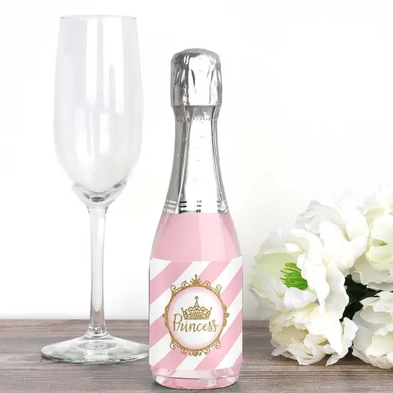 Big Dot of Happiness Little Princess Crown - Mini Wine and Champagne Bottle Label Stickers - Baby Shower or Birthday Party Favor Gift - Set of 16 {3}