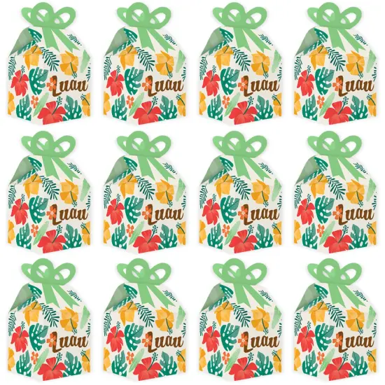 Big Dot of Happiness Tropical Luau - Square Favor Gift Boxes - Hawaiian Beach Party Bow Boxes - Set of 12 {6}
