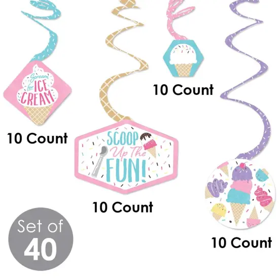 Big Dot of Happiness Scoop Up the Fun - Ice Cream - Sprinkles Party Hanging Decor - Party Decoration Swirls - Set of 40 {6}