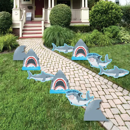 Big Dot of Happiness Shark Zone - Shark and Fin Lawn Decor - Outdoor Jawsome Party or Birthday Party Yard Decorations - 10 Piece {1}