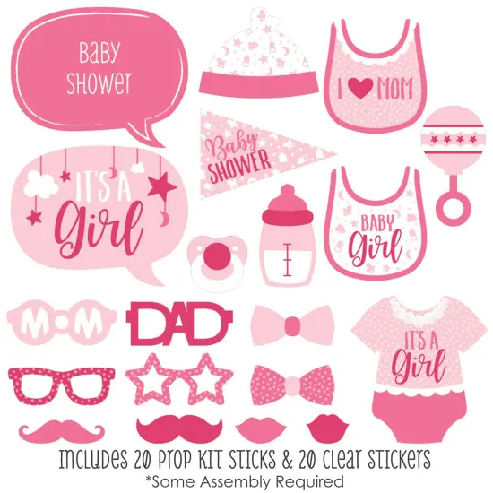 Big Dot of Happiness It's a Girl - Pink Baby Shower Photo Booth Props Kit - 20 Count {3}
