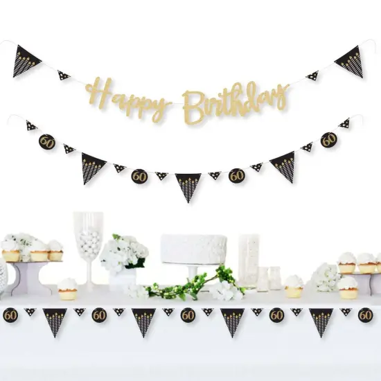Big Dot of Happiness Adult 60th Birthday - Gold - Birthday Party Letter Banner Decor - 36 Cutouts & No-Mess Real Gold Glitter Happy Birthday Letters {3}