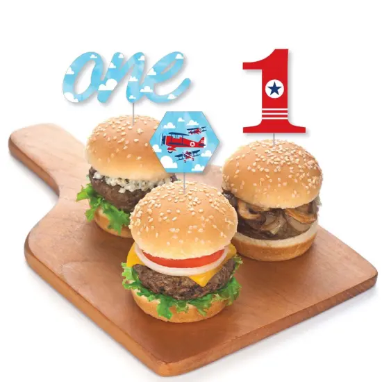 Big Dot of Happiness 1st Birthday Taking Flight - Airplane - Dessert Cupcake Toppers - Vintage Plane First Birthday Party Clear Treat Picks - 24 Ct {4}