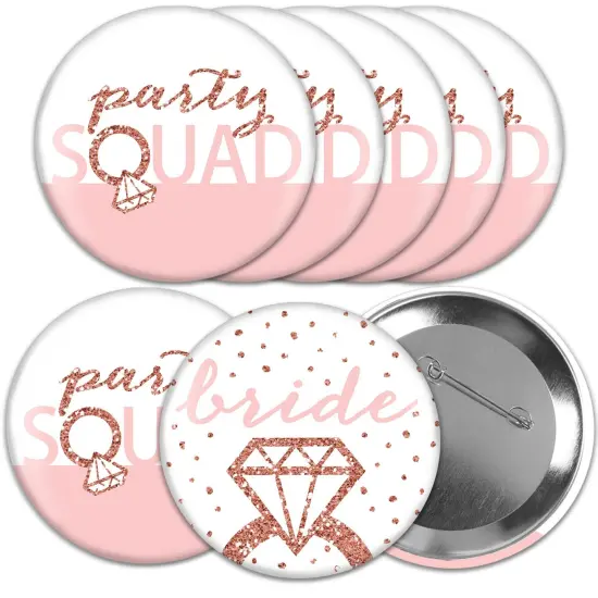 Big Dot of Happiness Bride Squad - 3 inch Rose Gold Bridal Shower or Bachelorette Party Badge - Pinback Buttons - Set of 8 {1}
