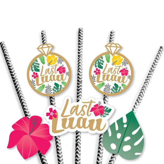 Big Dot of Happiness Last Luau - Paper Straw Decor - Tropical Bachelorette Party and Bridal Shower Striped Decorative Straws - Set of 24 {7}