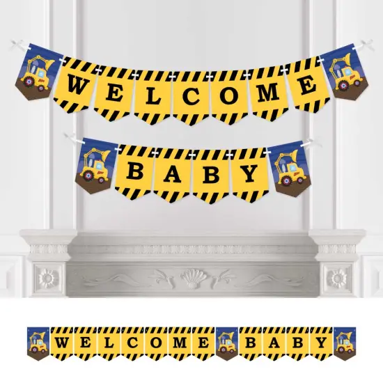 Big Dot of Happiness Construction Truck - Baby Shower Bunting Banner - Construction Party Decorations - Welcome Baby {1}