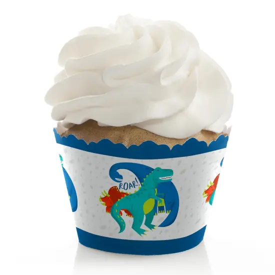 Big Dot of Happiness Roar Dinosaur - Dino Mite T-Rex Baby Shower or Birthday Party Decorations - Party Cupcake Wrappers - Set of 12 {1}