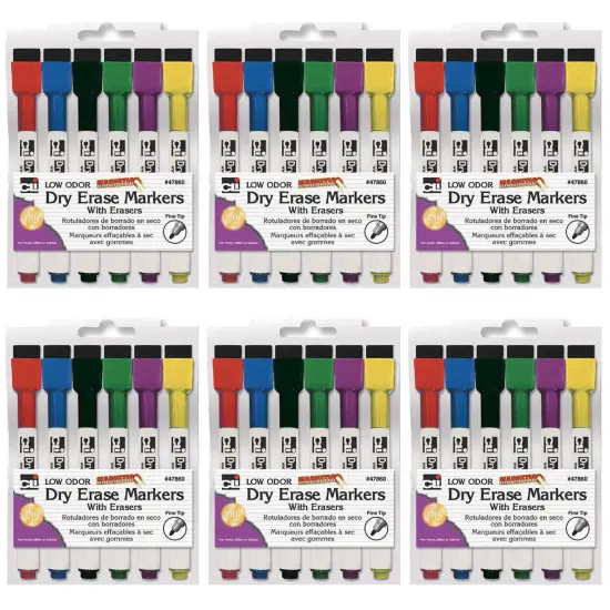 Magnetic Dry Erase Markers with Erasers, 6 Per Pack, 6 Packs {1}