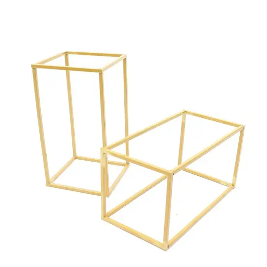 2pcs Square Gold Column Stand Wedding Party Venue Decorative Rack Metal Holder {3}
