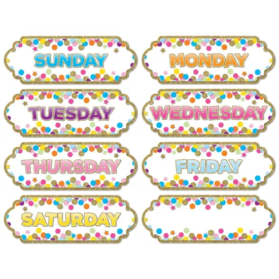 Magnetic Die-Cut Timesavers & Labels, Confetti Days of the Week, 8 Per Pack, 6 Packs {2}