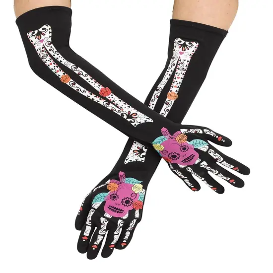Day Of The Dead Skeleton Costume Gloves Teen/Adult Women {1}