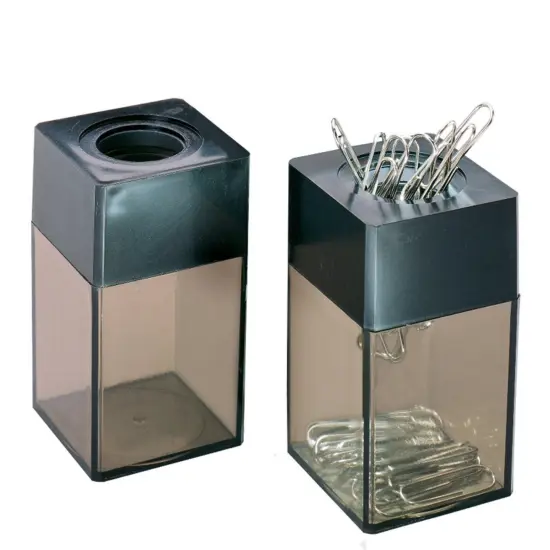Transparent Paper Clip Dispenser with Magnetic Top, Small, Black/Smoke, Pack of 12 {1}