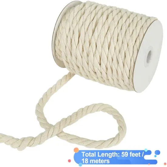 8Mm Macrame Cord, 59 Feet 3Ply Twisted Craft Cotton Rope Thick Nautical Rope for Crafts, Wall Hangings, Plant Hangers, Knotting, Rope Basket Making (Beige) {5}