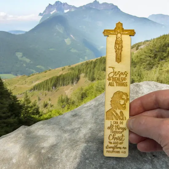 Bookmark - Jesus Heals all things - Birch wood Jesus Religious {5}