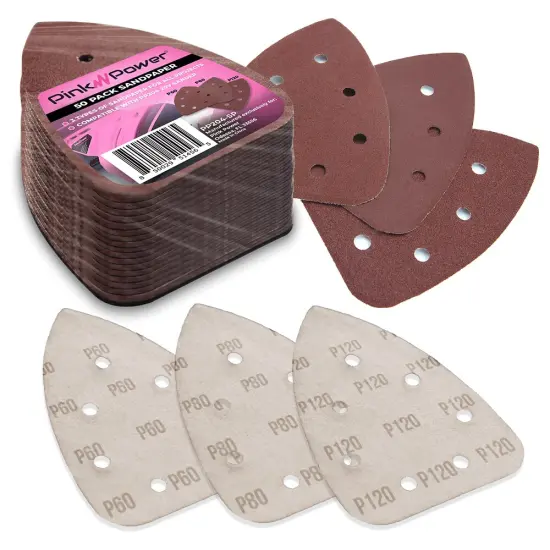 Pink Power Sandpaper for 20V PP204 Cordless Electric Hand Sander - Detail Sand Paper Hook & Loop P60/P80/P120 Grit Sandpaper Pads for Wood, Furniture, & Wall - Sanding Sheets for Palm Sander {2}