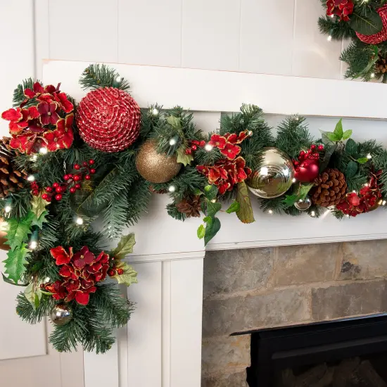 9 ft. Artificial Christmas Garland with Lights - Scarlet Hydrangea {4}