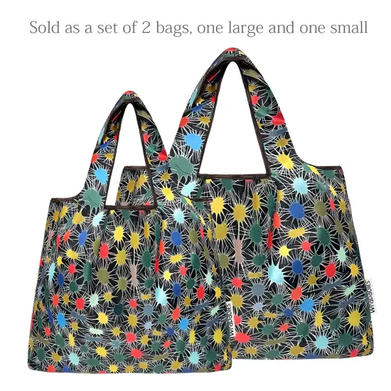 Wrapables Large & Small Foldable Tote Nylon Reusable Grocery Bags, Set of 2, Connections {3}