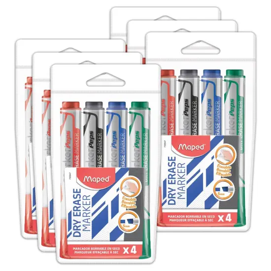 Marker'Peps Dry Erase Jumbo Marker, Chisel Tip, 4 Per Pack, 6 Packs {1}