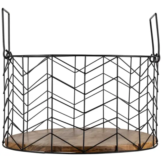 Northlight Round Iron Nesting Baskets with Natural Wood Base - 14" - Set of 3 Black {6}