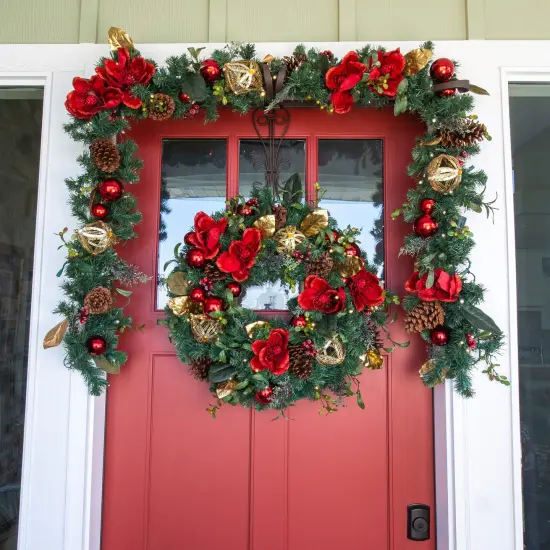 Lighted Christmas Wreath - Red Magnolia {6}