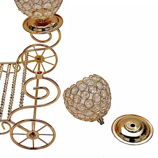GOLD 18" Cinderella Carriage Crystal Beaded CANDLE HOLDERS CENTERPIECE Wedding {5}