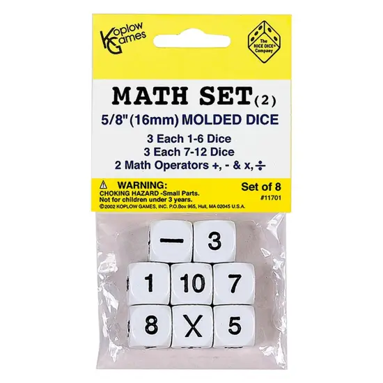 Whole Number Dice Set, 8 Per Pack, 6 Packs {2}