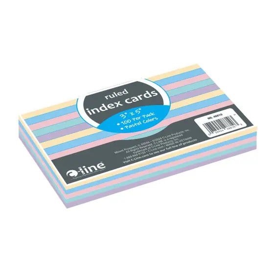 Index Cards, 3" x 5", Assorted Colors, Ruled, 100 Per Pack, 10 Packs {3}