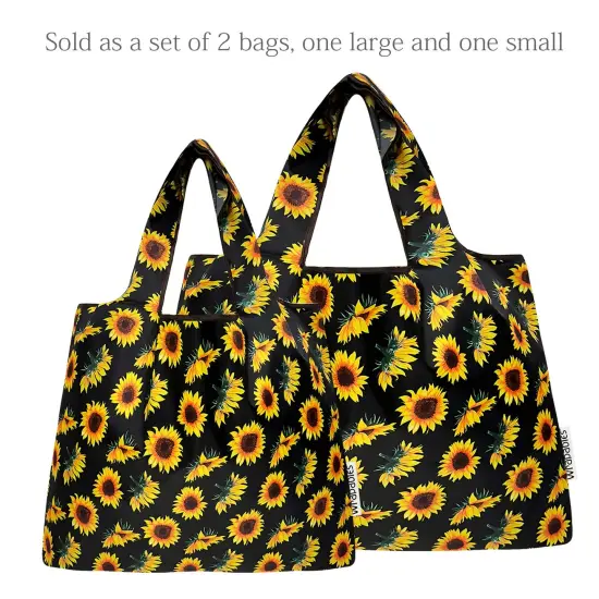 Wrapables Large & Small Foldable Tote Nylon Reusable Grocery Bags, Set of 2, Sunflowers {3}