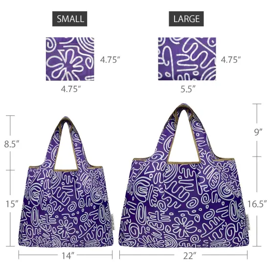 Wrapables Large & Small Foldable Tote Nylon Reusable Grocery Bags, Set of 2, Swiggle {2}