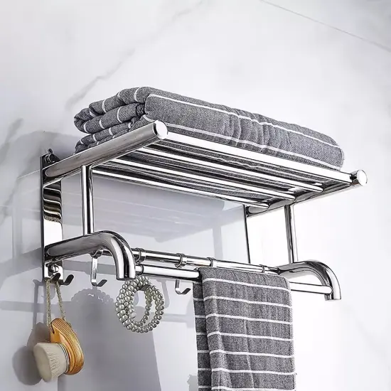 Towel Rack Bathroom Hotel Rail Holder Stainless Steel Wall Mounted Storage Shelf {1}