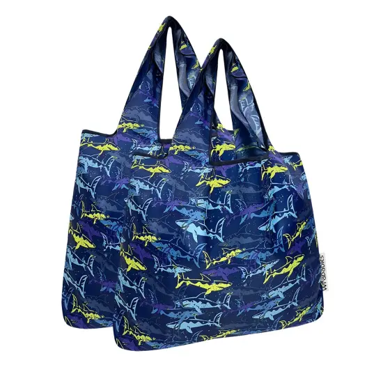Wrapables Medium Foldable Tote Nylon Reusable Grocery Bag (Set of 2), Jaws {1}