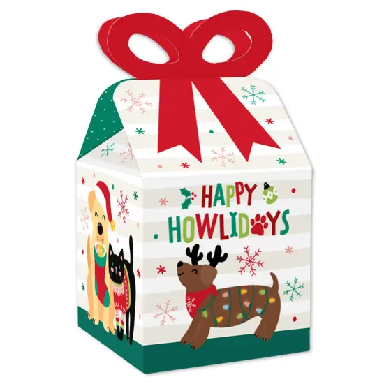 Big Dot of Happiness Christmas Pets - Square Favor Gift Boxes - Cats and Dogs Holiday Party Bow Boxes - Set of 12 {1}