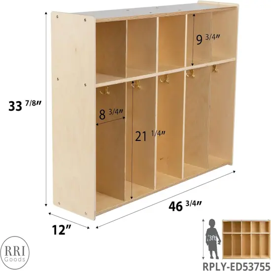 5-Section Coat Locker with Cubbies, Wooden Backpack Storage Organizer with Coat Hooks and Cubby Storage Organizer Cubes for Kids, Daycare, Classroom {3}