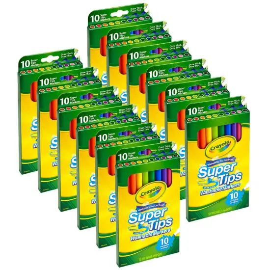Washable Super Tips Markers, 10 Per Pack, 12 Packs {1}