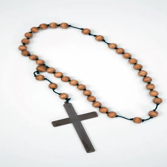 Monk Cross With Wood Beads Costume Necklace Accessory {1}