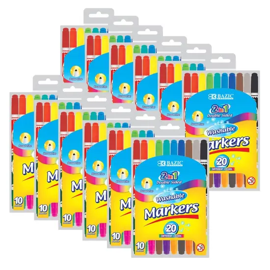 Washable Markers, Double-Tip, 16 Colors, 8 Per Pack, 12 Packs {1}